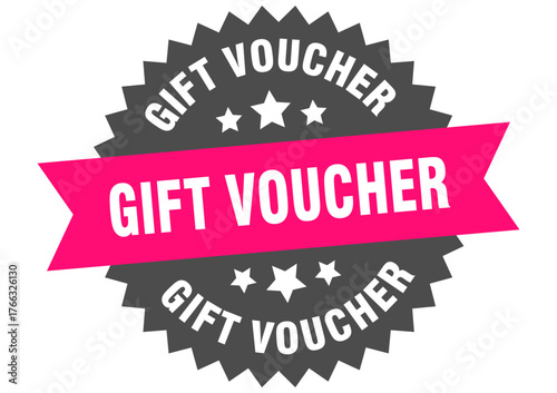 gift voucher. gift voucher round pink label isolated on transparent background