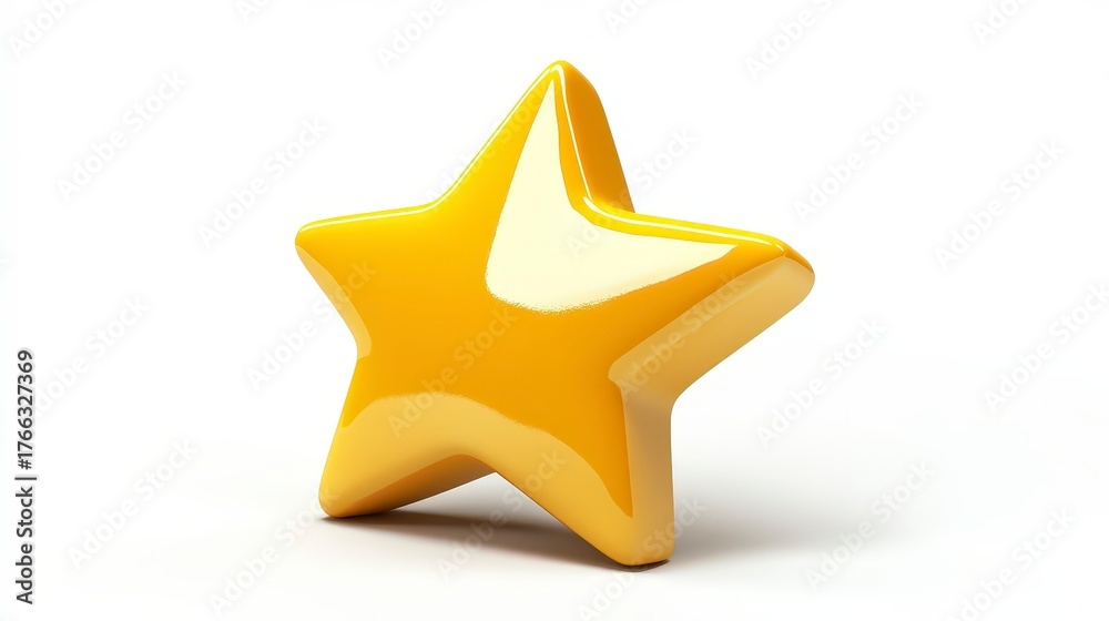 Obraz premium Glossy Yellow Star in 3D Style Representing Ratings and User Feedback Concepts