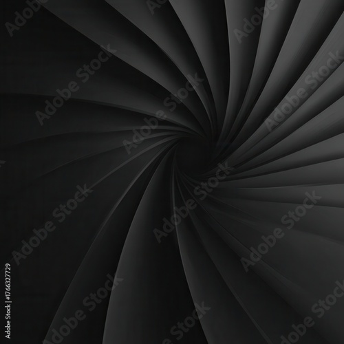 Commercial high-resolution photo of abstract dark spiral vortex background with dramatic lighting and shadows.