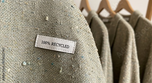 Sustainable fashion choices showcase eco friendly recycled clothing in elegant neutral tones on wooden hangers