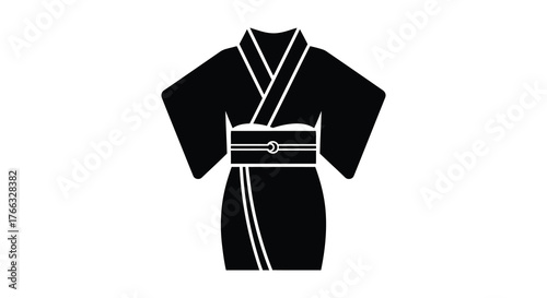 Traditional japanese kimono silhouette with obi belt isolated on white background