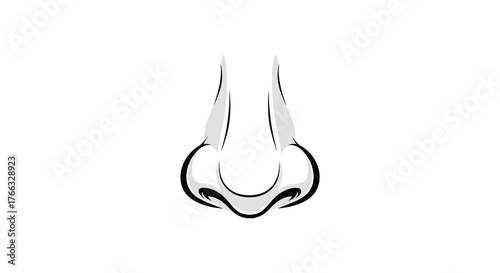 Close up frontal view of a human nose rendered in a clean black and white outline silhouette style