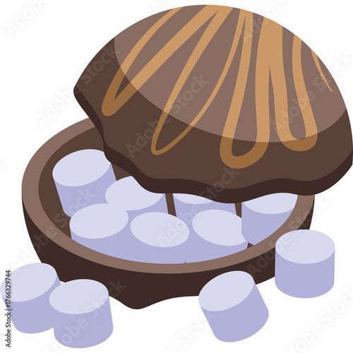 isometric marshmallow dessert brown shell clip art preview