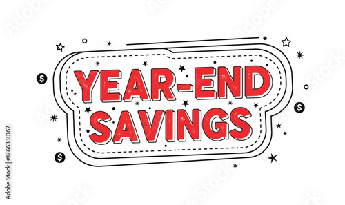 Yearend savings with decorative elements isolated on white background, promoting seasonal discounts and offers
