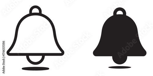 Simple bell icons outline and solid notification alerts