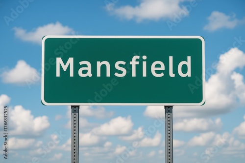 Mansfield city road sign with cloudy sky