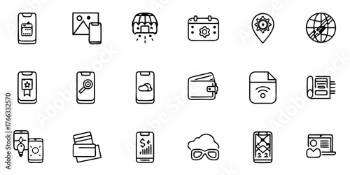 Essential business and technology icons for apps and websites, perfect for UI design and modern interface projects, scalable vector line art
