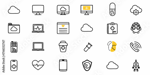 Modern healthcare technology icons and cloud services, offering innovative medical solutions and digital health support with advanced medical technologies