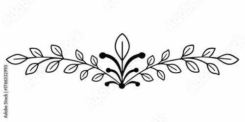 Vector elegant floral divider with symmetrical leaves and a central stylized floral element design vector art