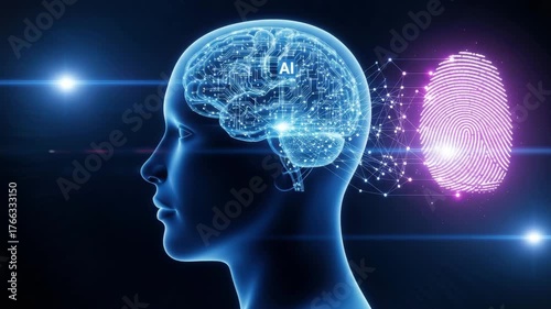 Wallpaper Mural Futuristic AI brain, glowing fingerprint connection, advanced biometric technology with digital circuitry Torontodigital.ca