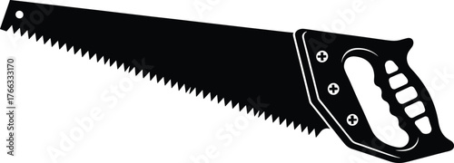Hand saw silhouette, black and white carpentry tool vector, woodworking equipment illustration, vintage manual cutting tool, CAD drawing flat vector illustration