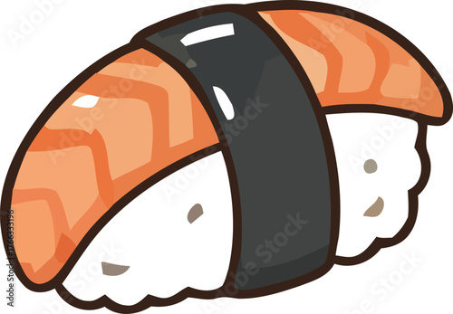 Cute Cartoon Salmon Nigiri Sushi with Seaweed Wrap Illustration