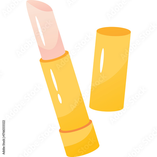 Golden Tube Lipstick Open Cap And Pink Balm With Transparent Background And Isolated On White Background