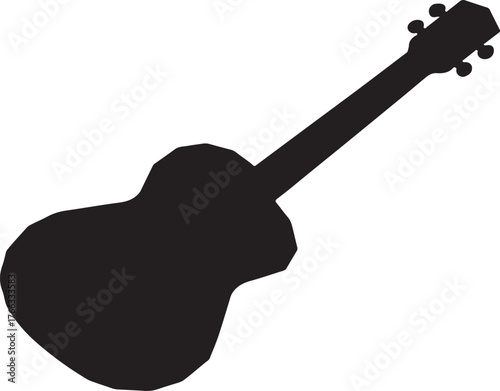 Acoustic guitar silhouette with clean lines and simple design presented as a graphic illustration isolated on white background.