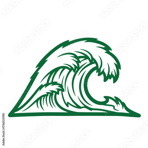 Stylized green wave vector illustration perfect for surf ocean beach related designs
