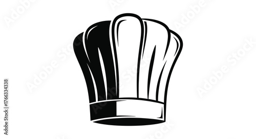 Classic tall chef s toque blanche hat depicted in a bold black and white silhouette style for culinary arts and cooking professions