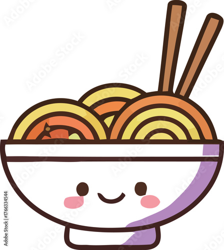 Kawaii Ramen Bowl with Chopsticks and a Smiling Face Illustration