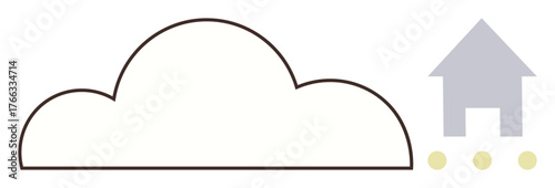 Abstract cloud shape and house icon connected by a dotted pathway. Represents cloud technology, data sharing, digital communication, and remote access. Ideal for IT, sustainability, automation, IoT