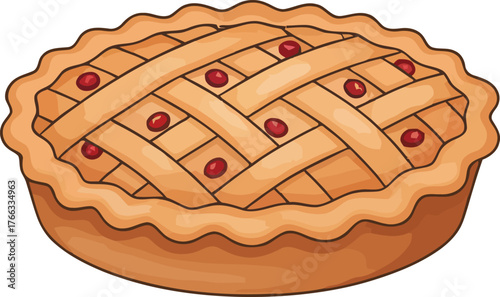 Cartoon Illustration of a Delicious Cherry Pie with Lattice Crust