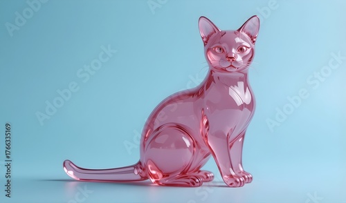 Stunning rose quartz cat figure casting soft shadows on a delicate blue backdrop creates a modern aesthetic