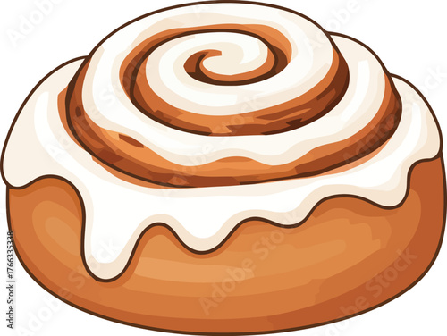 Delicious Cinnamon Roll with Cream Cheese Frosting Illustration on White Background