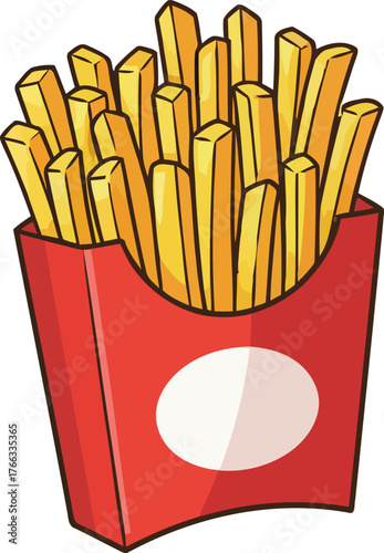 Cartoon French Fries in a Red Container with White Oval