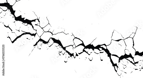 Split Stone or Concrete Surface. Black and White Crack Overlay