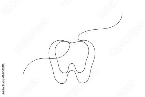 Tooth icon continuous one line drawing minimalist dental outline vector illustration
