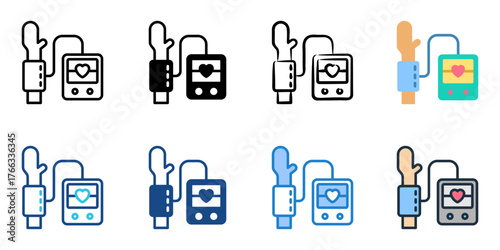Blood pressure monitor icon set multiple style collection 
