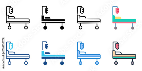 Hospital bed icon set multiple style collection 
