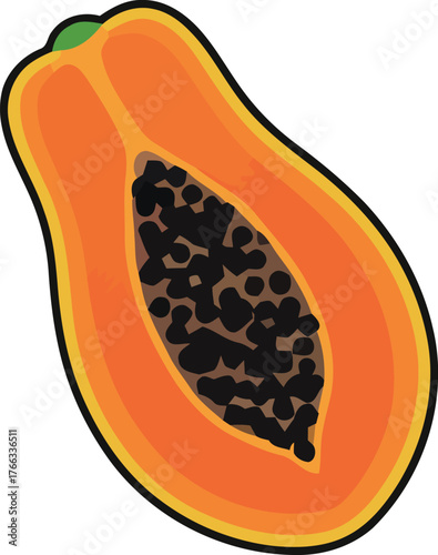 Vibrant Papaya Slice with Seeds a Tropical Fruit Illustration