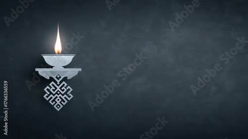 Elegant Traditional Candle with Flame Against Dark Background for Relaxing Atmosphere