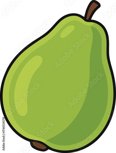 Illustration of a Green Pear with Brown Stem and Bottom Detail