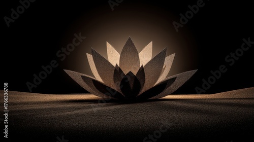 Elegant Abstract Representation of a Lotus Flower with Textured Petals and Dark Background