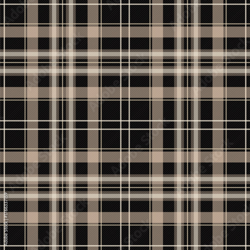 Classic beige and black tartan plaid pattern with soft neutral tones, ideal for autumn or winter textile design.
