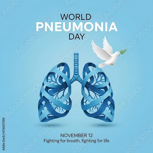 World pneumonia day awareness with lungs and dove illustration