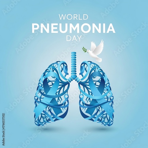 World pneumonia day awareness with stylized lungs and dove