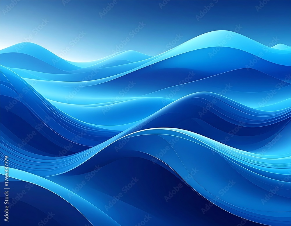 Obraz premium Abstract composition of flowing, wavy blue forms with gradient tones