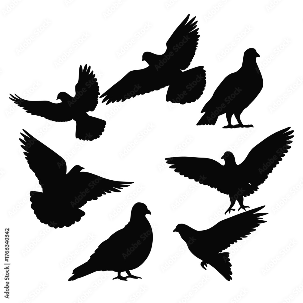 Fototapeta premium Silhouetted doves in flight against a black backdrop evoking peace and freedom in a minimalist design perfect for symbolic projects and artistic compositions