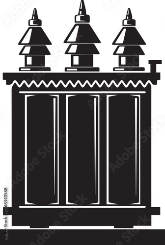 Black Silhouette of a Three- Phase Electrical Transformer