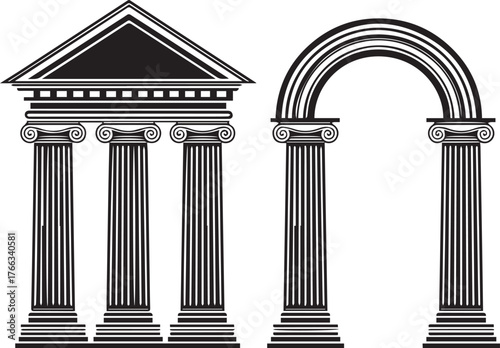 Black Silhouette of Classical Greek Architecture Elements