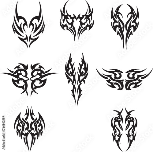 Collection of Black Tribal Tattoo Designs on White Background