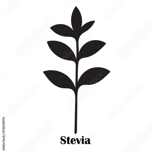 Stevia Leaf Silhouette Vector Icon – Natural Sweetener & Herbal Wellness Illustration
