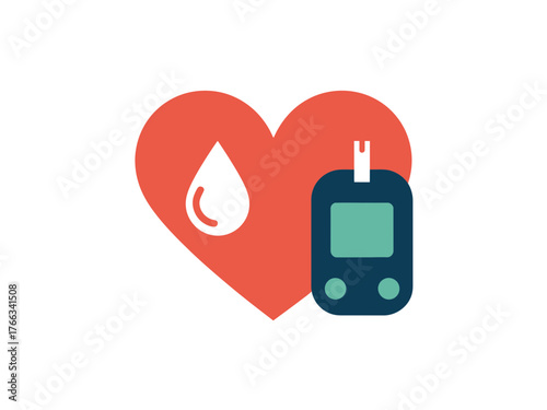 A heart symbol with a blood drop and a glucose meter represents diabetes care.