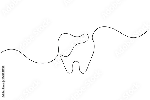 Tooth icon continuous one line drawing minimalist dental outline vector illustration

