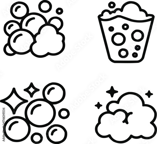 Bubbles Outline Icon Set  Soap Foam, Fizzy Drink, and Effervescence SymbolsBubbles Outline Icon Set  Soap Foam, Fizzy Drink, and Effervescence Symbols