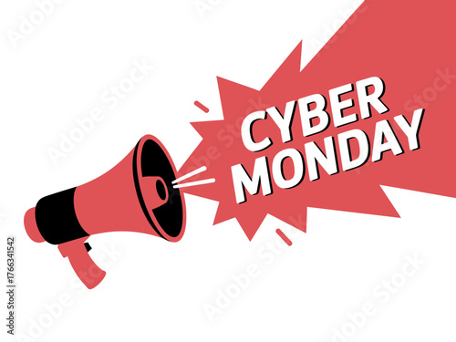 A megaphone broadcasts the announcement for Cyber Monday sales.