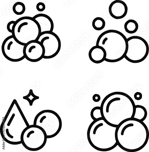 Bubbles Outline Icon Set  Soap Foam, Fizzy Drink, and Effervescence SymbolsBubbles Outline Icon Set  Soap Foam, Fizzy Drink, and Effervescence Symbols