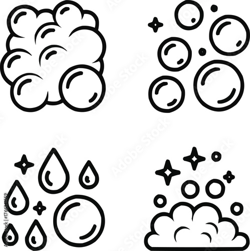 Bubbles Outline Icon Set Soap Foam, Fizzy Drink, and Effervescence SymbolsBubbles Outline Icon Set  Soap Foam, Fizzy Drink, and Effervescence Symbols