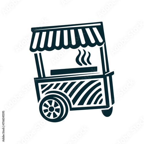 Street Food Cart Icon, Vector Illustration A goldenrod street food cart opens for business on a mustard field